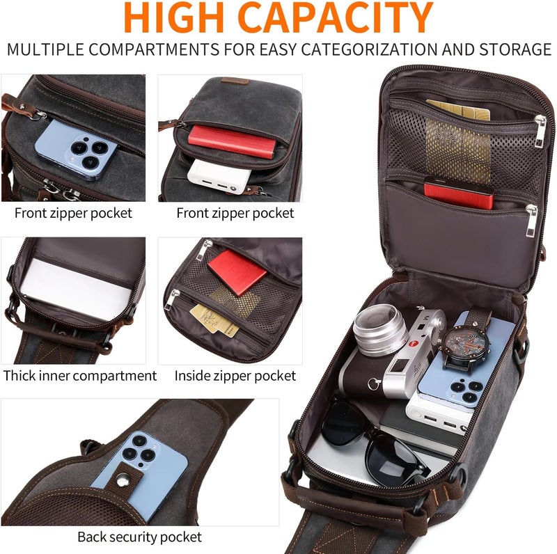 NerIion Nerlion Sling Bag for Men Waxed Canvas Crossbody Bag Chest Bag Water Resistant Shoulder Bag Casual Daypack - Image 4